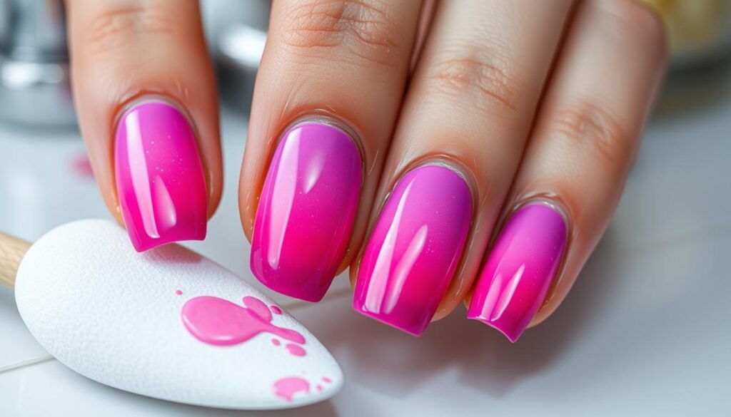 Ombre nail design using makeup sponge