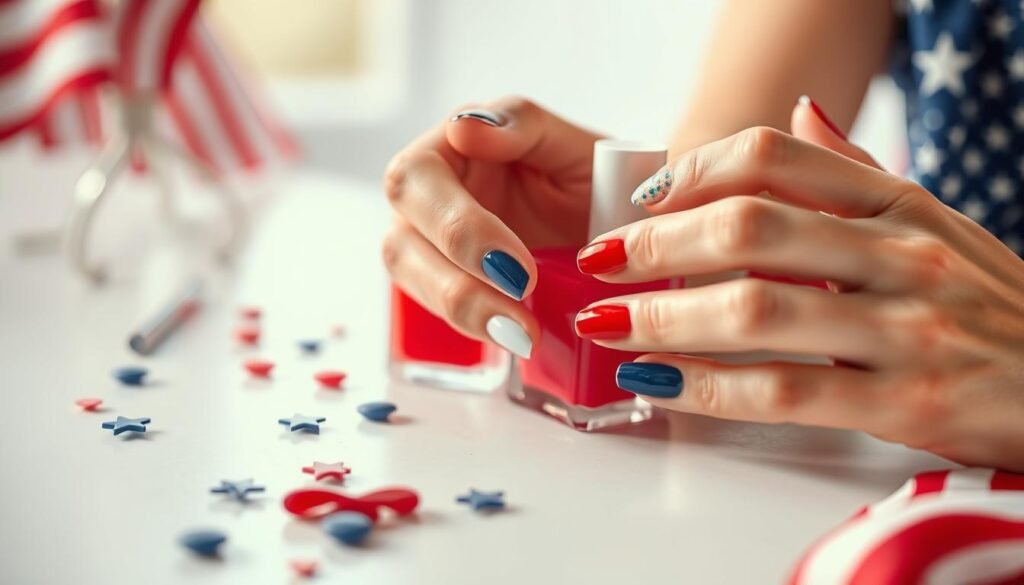 Preparing nails for patriotic manicure