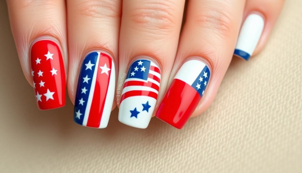 how to do 3 alternating color nails american flag theme