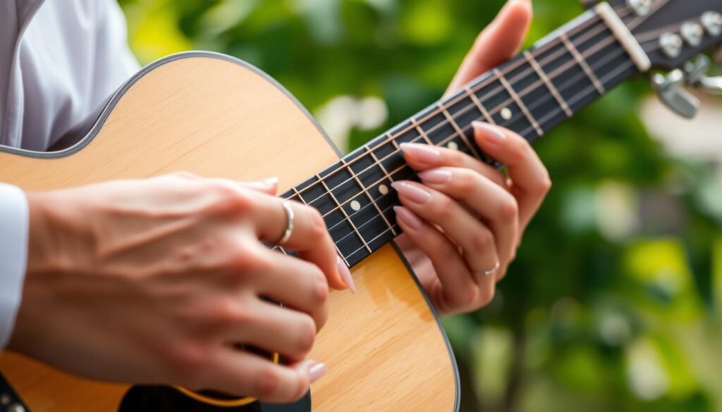 how to play guitar with long nails