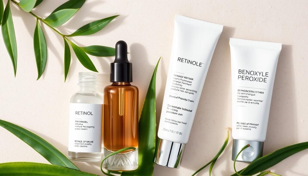 retinol and benzoyl peroxide products for acne treatment