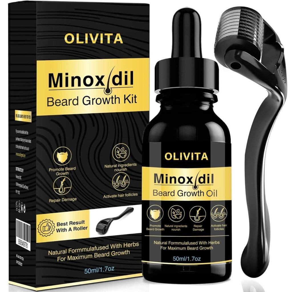 5% Minoxidil Beard and Hair Growth Serum Kit For Men, With Biotin  Caffeine, Promotes Stronger, Thicker, Fuller Growth, Unscented, 1.7oz