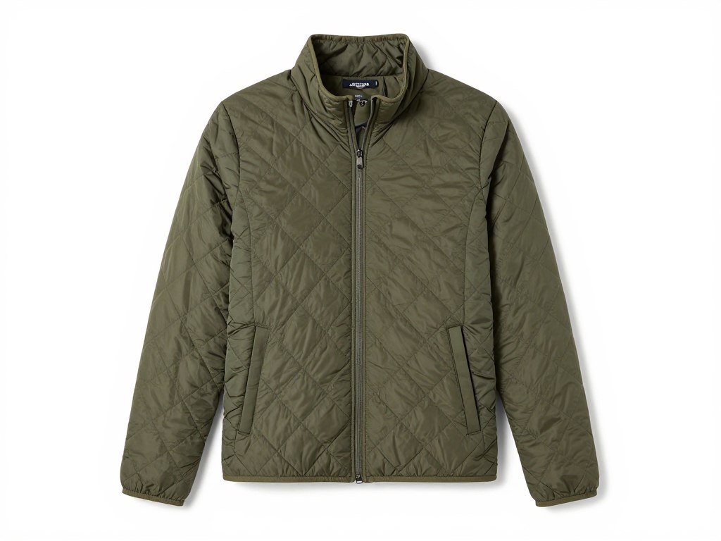 Amazon Essentials lightweight quilted jacket in olive green with diamond pattern and stand collar - affordable clothing quilted jacket option