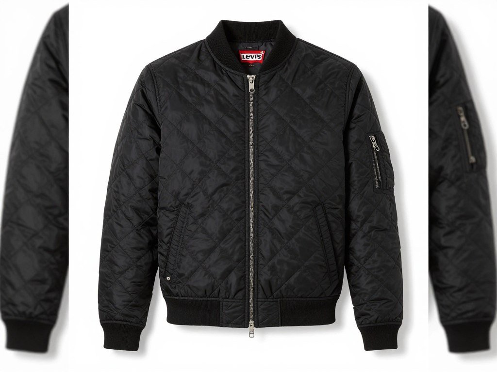 Levi's quilted bomber jacket in black with ribbed collar and cuffs - stylish urban clothing quilted jacket