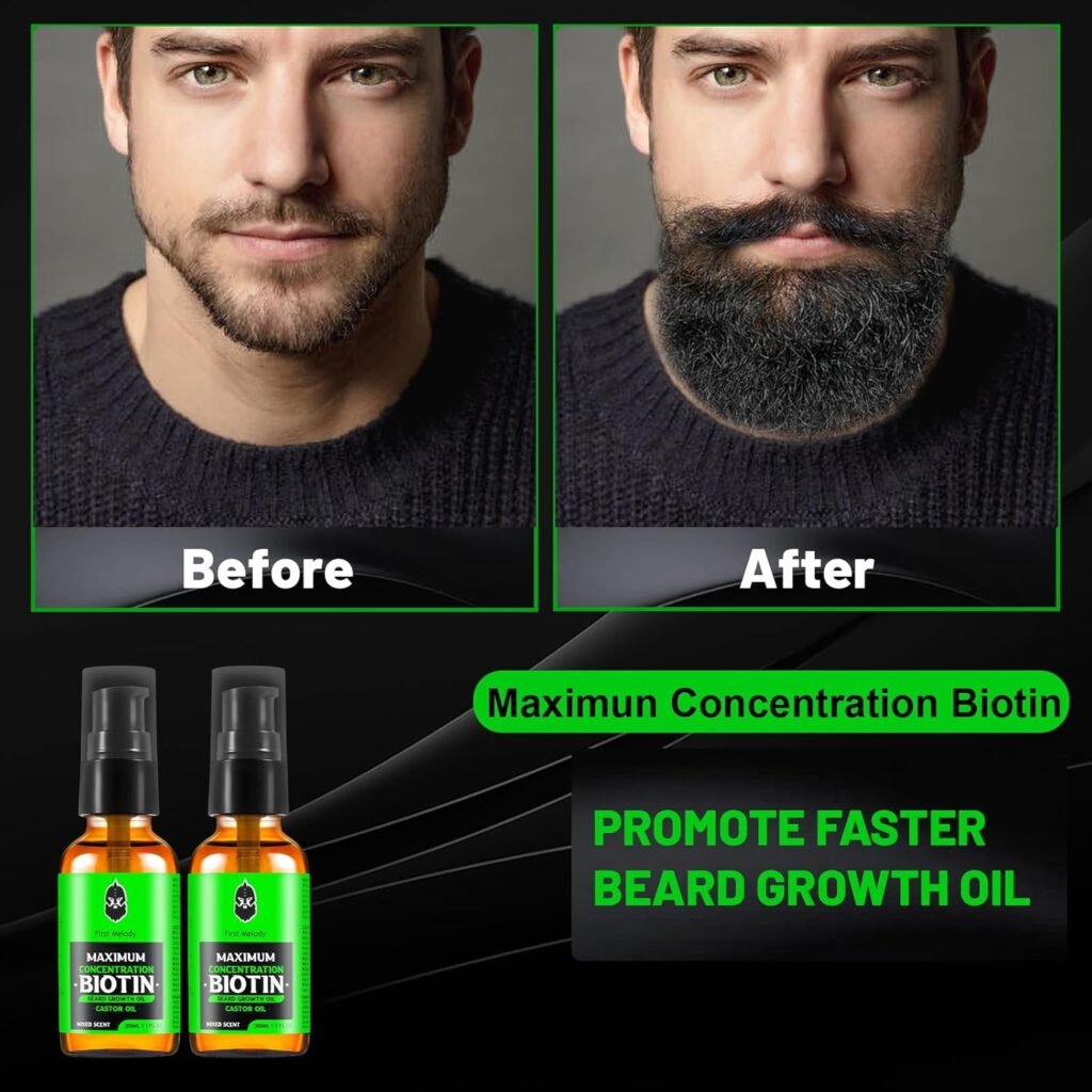 Beard Oil,Maximun Thickening Biotin, with Castor Oil and Argan  Jojoba Oils, Promotes Beard Growth, Styles, Strengthens  Softens Beards  Mustaches,1 Ounce*2（2 Pack）, Vanilla, Cedar, Orange