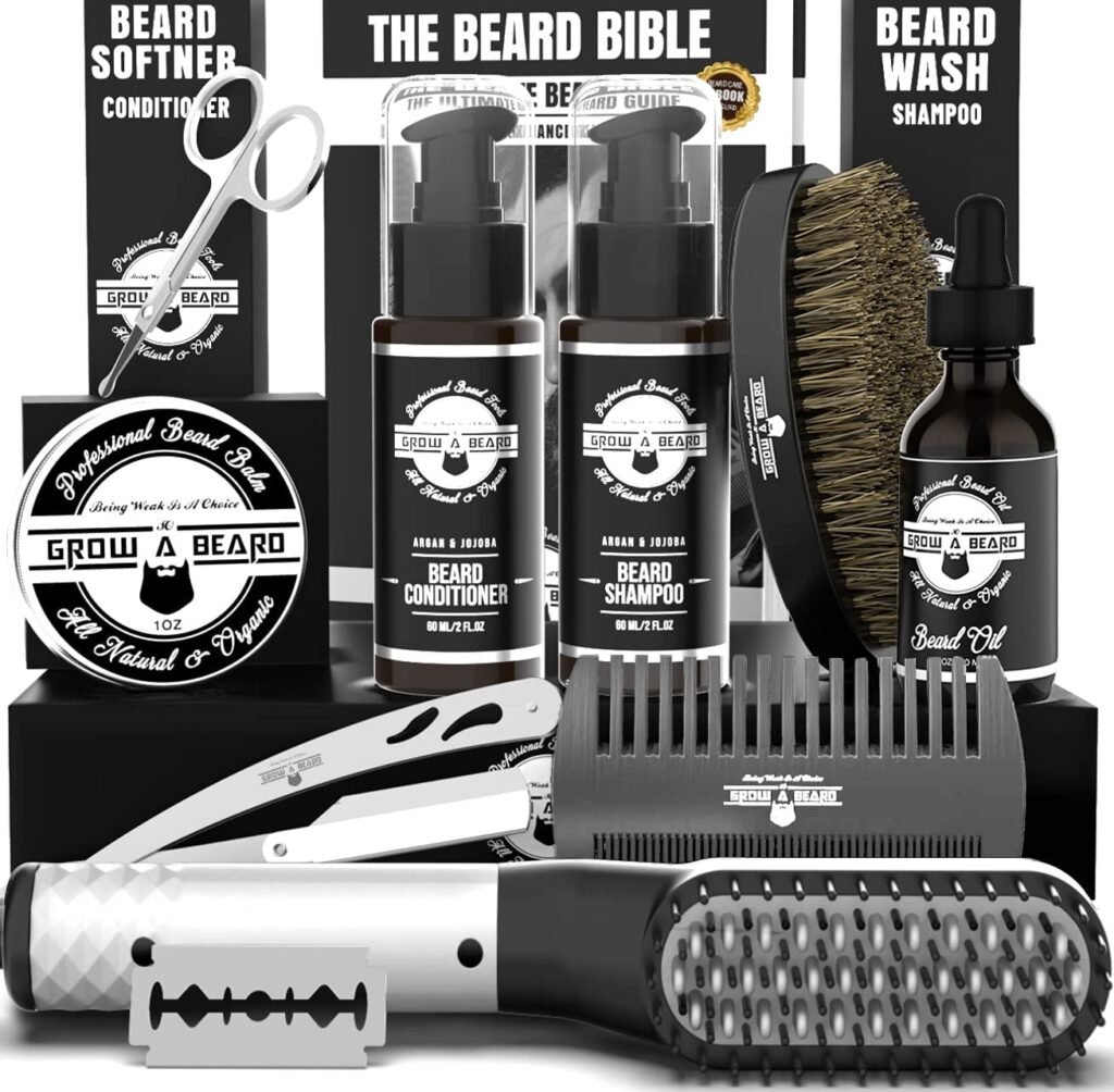 Beard Straightener Grooming Kit for Men, Beard Growth Kit, Beard Wash, Brush  Comb, Unscented Growth Oil, All Natural Chanel Balm, Conditioner, Razor  Scissors, Great Gift Idea for Mens