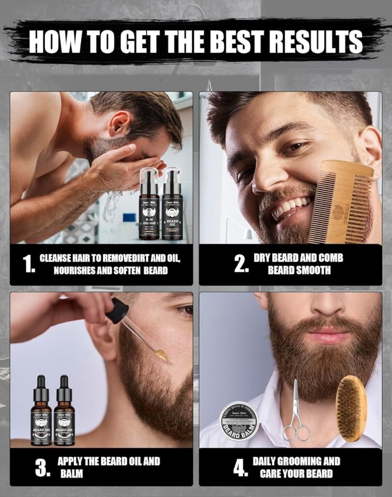 Beard Grooming Kit, Beard Oil and Balm, Beard Wash  Conditioner, Beard Brush Set with Comb Scissors, Gifts for Men, Valentines Gifts for Him, Mens Birthday Gifts for Dad, Stocking Stuffers