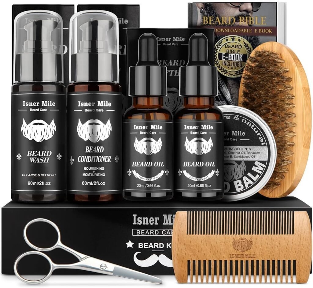 Beard Grooming Kit, Beard Oil and Balm, Beard Wash  Conditioner, Beard Brush Set with Comb Scissors, Gifts for Men, Valentines Gifts for Him, Mens Birthday Gifts for Dad, Stocking Stuffers
