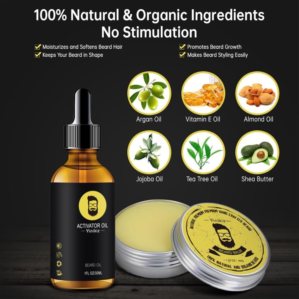 Beard Grooming Kit - Mens Christmas Stocking Stuffer With Brush, Comb, Balm, Growth Oil, Scissors