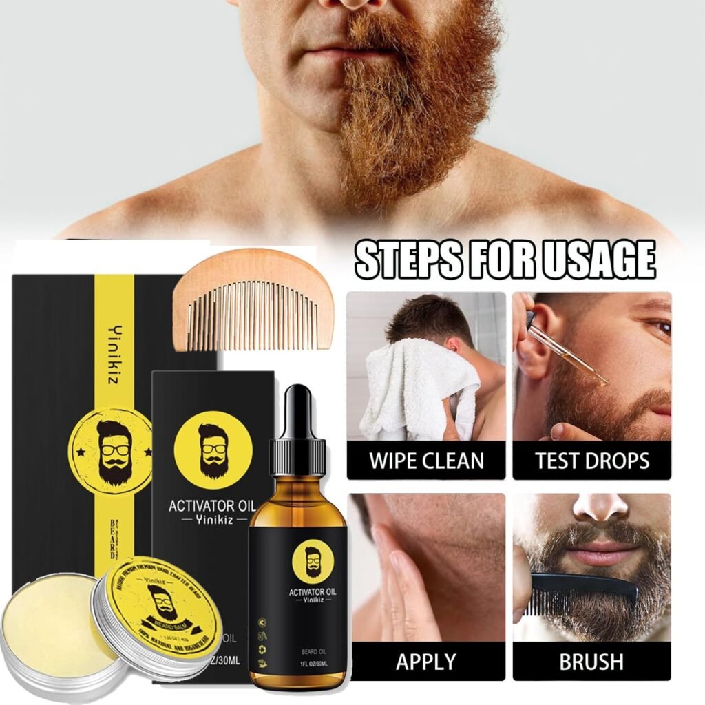 Beard Grooming Kit - Mens Christmas Stocking Stuffer With Brush, Comb, Balm, Growth Oil, Scissors