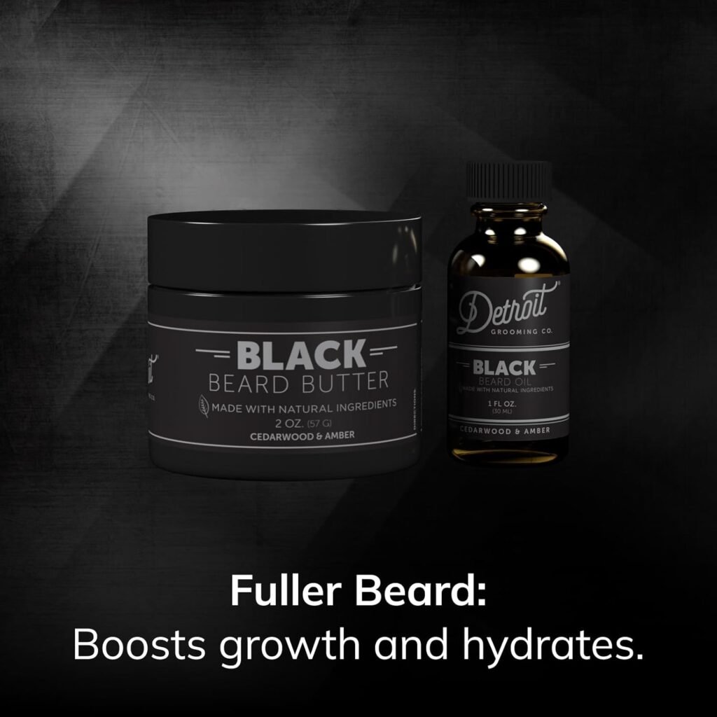 Detroit Grooming Co. Beard Oil  Beard Butter Bundle – Black (Cedarwood  Amber Scent) – Beard Hydration Set with Vitamin E  Sunflower Oil