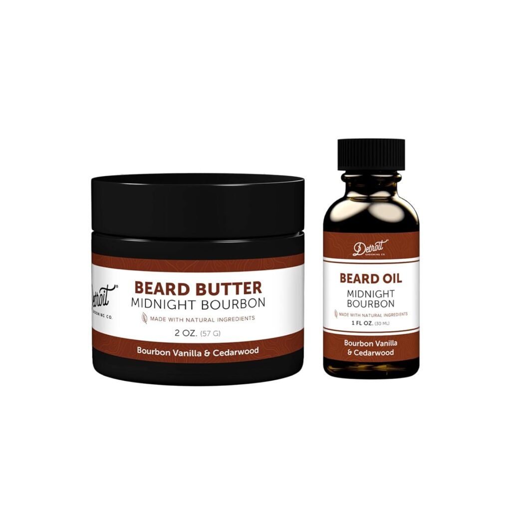 Detroit Grooming Co. Beard Oil  Beard Butter Bundle – Black (Cedarwood  Amber Scent) – Beard Hydration Set with Vitamin E  Sunflower Oil
