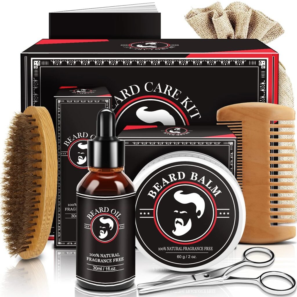 Gifts for Fathers Day, Beard Kit for Men, Beard Growth and Grooming Kit w/Beard Oil Beard Balm Beard Brush Beard Comb Beard Scissors, Birthday Gifts for Men Dad Husband Him Grandpa Boyfriend Brother