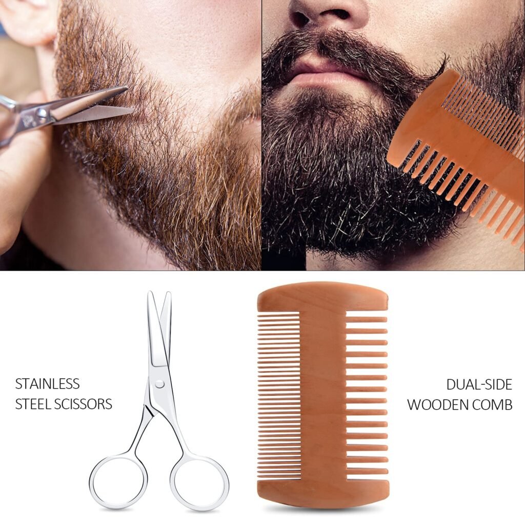 Gifts for Fathers Day, Beard Kit for Men, Beard Growth and Grooming Kit w/Beard Oil Beard Balm Beard Brush Beard Comb Beard Scissors, Birthday Gifts for Men Dad Husband Him Grandpa Boyfriend Brother