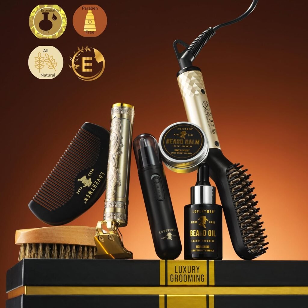 Gifts for Him, Gifts for Men, Mens Grooming Beard Kit, Beard Trimmer, Nose Hair Trimmer, Hair Straightener Brush, Oil, Balm  More, 15pc Beard Kit for Men Care Mens Gifts Birthday