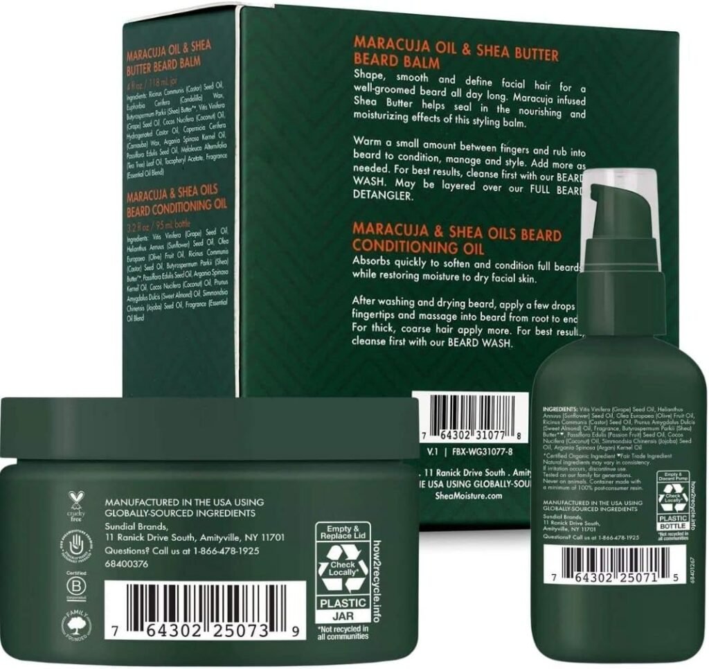 SheaMoisture Beard Oil  Beard Balm - Beard Kit for Men w/Maracuja  Fair Trade Organic Shea Butter, Dry Beard Oil, Softener  Conditioner (2 Piece Set)