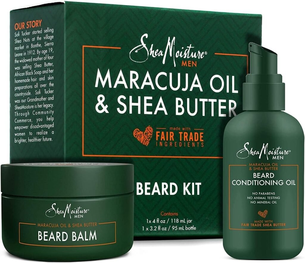 SheaMoisture Beard Oil  Beard Balm - Beard Kit for Men w/Maracuja  Fair Trade Organic Shea Butter, Dry Beard Oil, Softener  Conditioner (2 Piece Set)