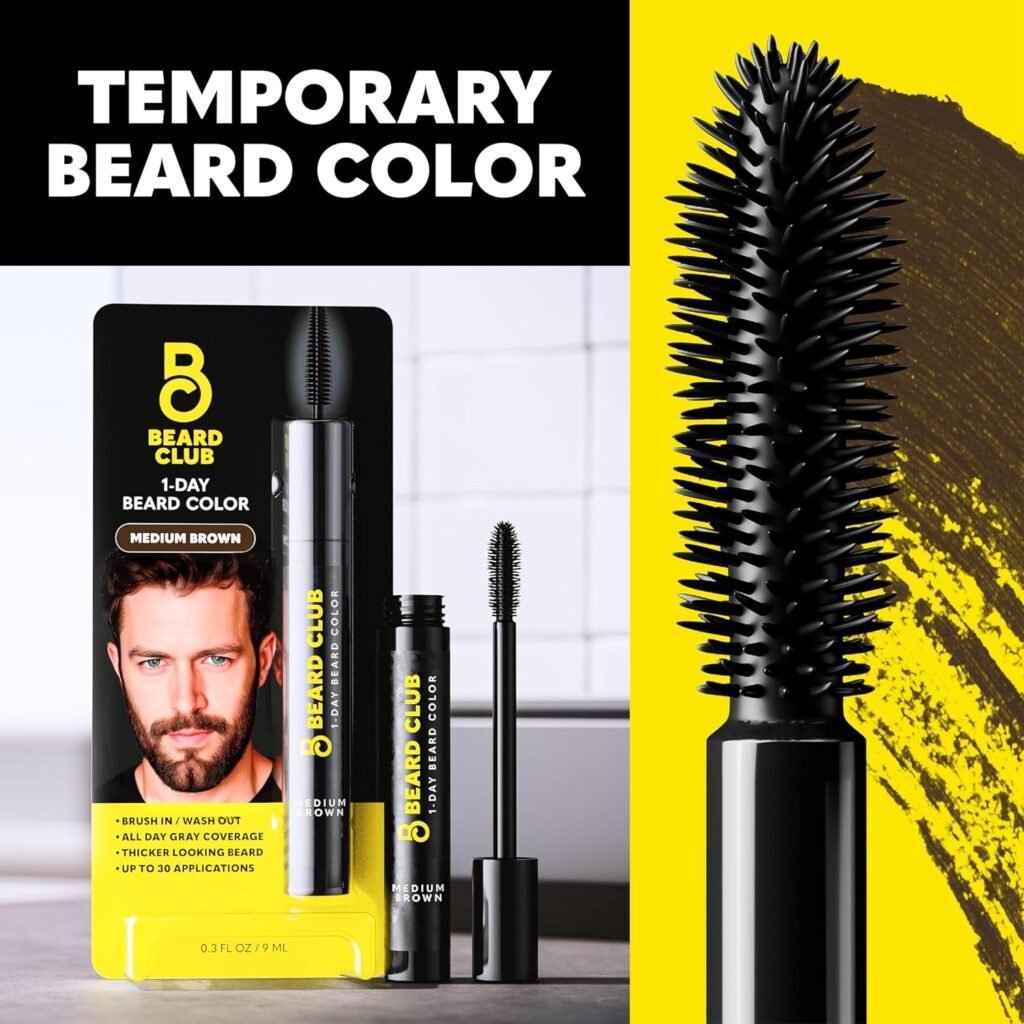 The Beard Club 1 Day Temporary Beard Dye for Men - Black Beard, Mustache  Eyebrow Color for a Fuller, Well-Defined Look, Water  Sweat Resistant, Up to 30 Applications, 0.3 fl oz