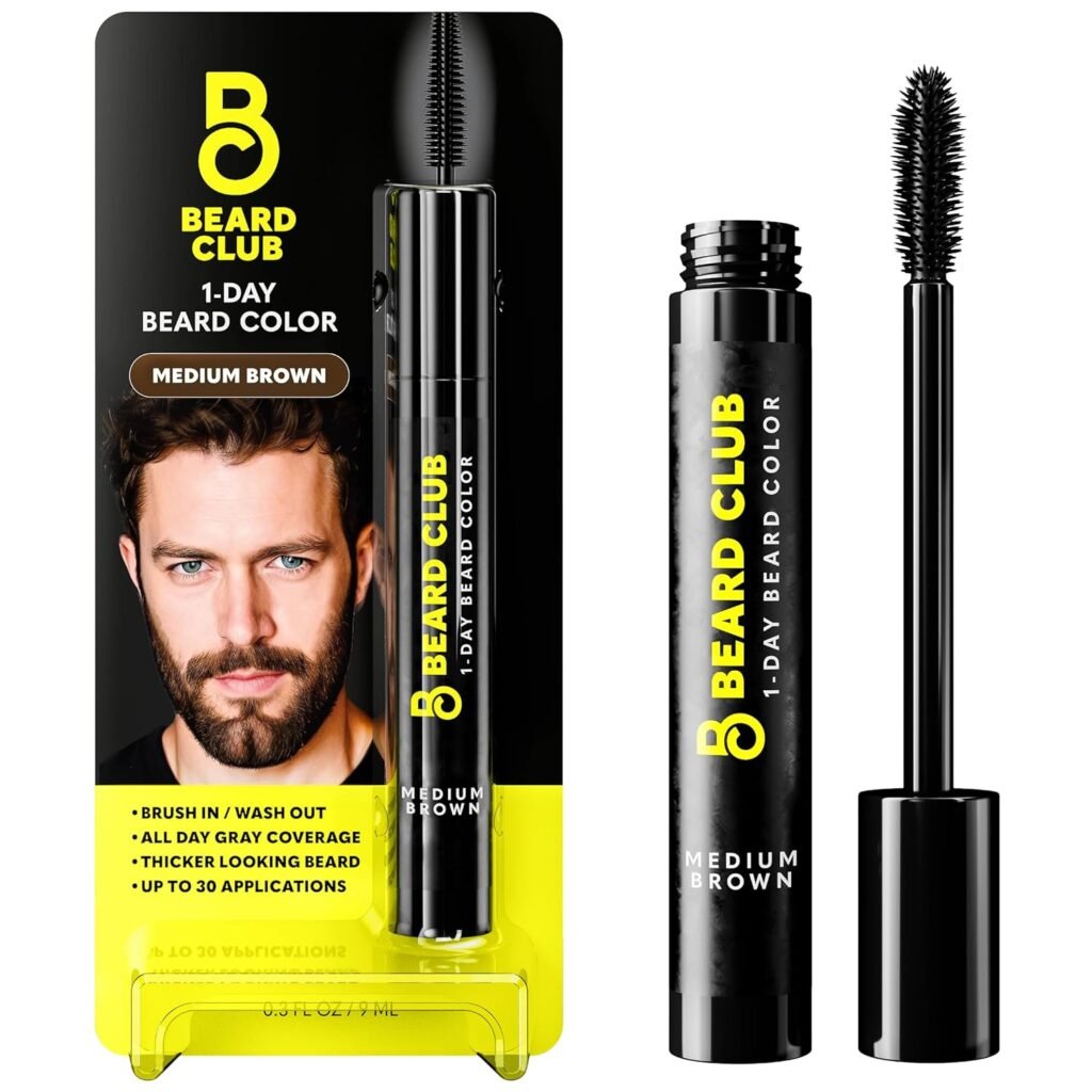 The Beard Club 1 Day Temporary Beard Dye for Men - Black Beard, Mustache  Eyebrow Color for a Fuller, Well-Defined Look, Water  Sweat Resistant, Up to 30 Applications, 0.3 fl oz