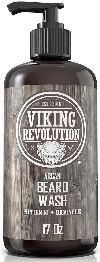Viking Revolution Beard Wash  Conditioner Set w/Argan  Jojoba Oils – Softens, Smooths  Strengthens Beard Growth - Natural Peppermint and Eucalyptus Scent - Shampoo (17 oz)