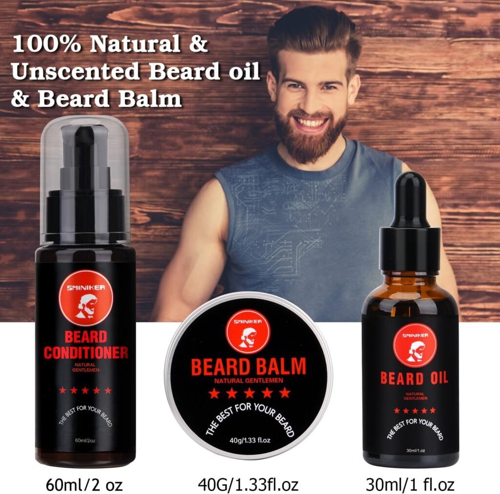 Beard Grooming Kit, Beard Oil, Beard Balm, Beard Shampoo, Beard Conditioner, Beard Brush, Beard Comb and Beard Mustache Scissors Beard Care Unique Gifts for Men Beard Growth  Trimming Kit
